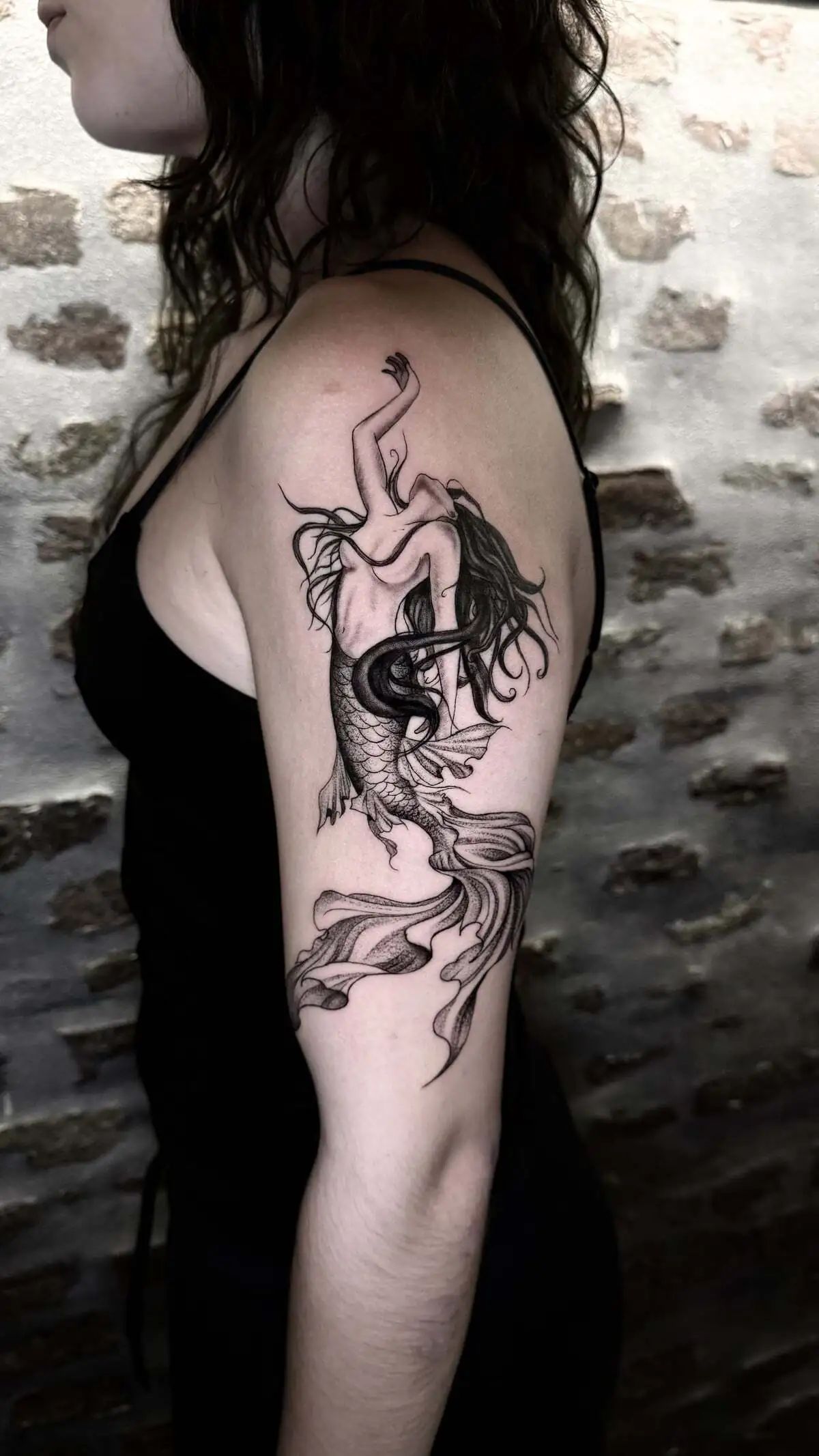 mermaid woman fantasy thigh tattoo