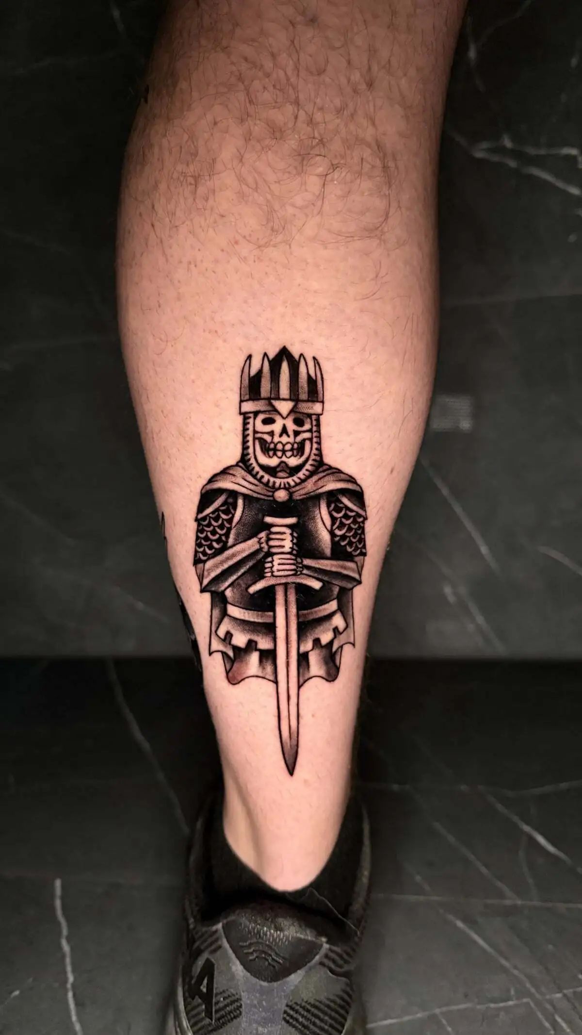 skeleton king dagger traditional calf tattoo
